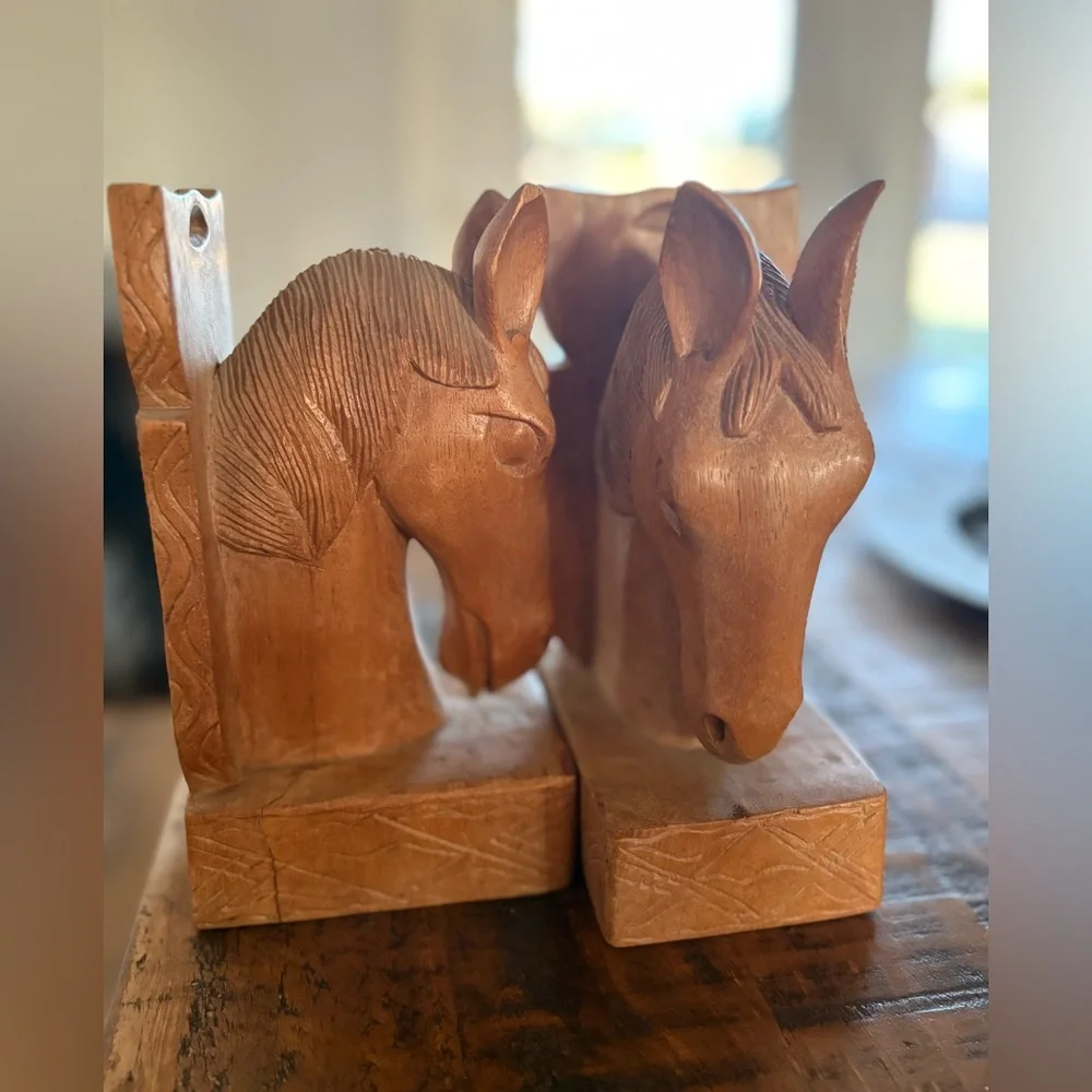 Vintage Handcrafted Wooden Horse Bookends - Picture 2 of 6